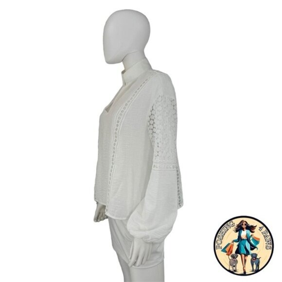 Tuckernuck NEW White Eyelet Jane Long Sleeve Coastal Bohemian Blouse Size M - Picture 5 of 7